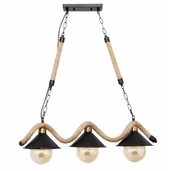 LÁMPARA DE TECHO RÚSTICA DE CUERDA CAÑAMO SOGA NEGRO 3 LUCES