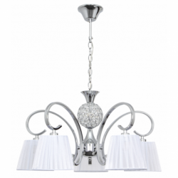 LAMPARA DE TECHO CON PANTALLAS PANAMA 5 LUCES CROMO.lampara panama 5 luces cromo y bola de cristal