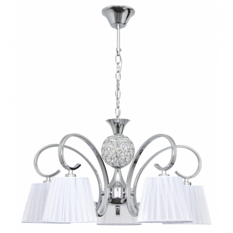 LAMPARA DE TECHO CON PANTALLAS PANAMA 5 LUCES CROMO.lampara panama 5 luces cromo y bola de cristal