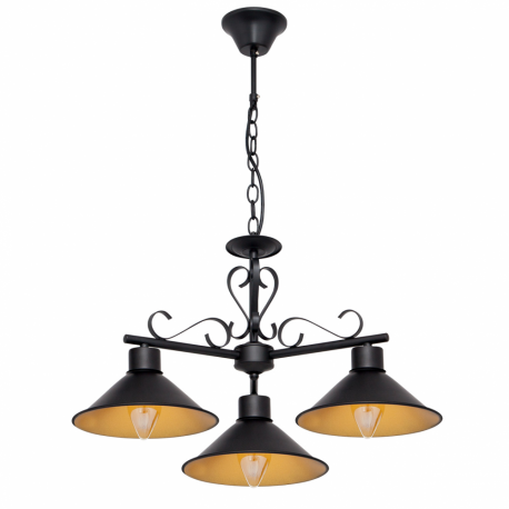 COLGANTE BUHARDILLA NEGRO-ORO 3 LUCES 60CM