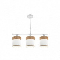 LAMPARA DE TECHO ALARGADA BLANCO MADERA CLARA CLOE. Lampara Cloe metal blanco 3 luces y pantallas de tela en blanco y natural