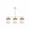 LAMPARA DE TECHO ALARGADA BLANCO MADERA CLARA CLOE. Lampara Cloe metal blanco 3 luces y pantallas de tela en blanco y natural