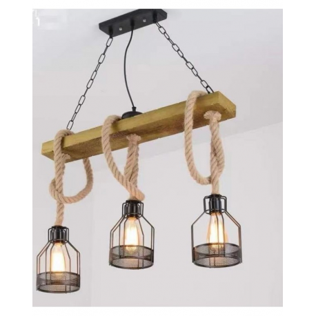 LAMPARA CUERDA METAL NEGRO 3 LUCES. Ideal para un espacio rustico, bodegas, también para estilo industrial.