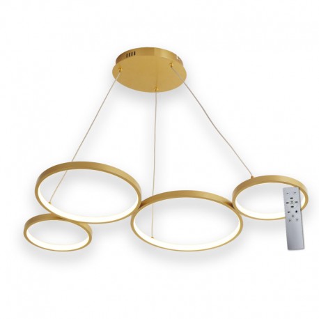 LAMPARA AROS DORADA 120 CM CON MANDO