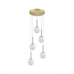 LÁMPARA DE TECHO REDONDA LATÓN-OPAL PORTILE 5 LUCES.Puede ir tanto en un salón como en una habitación, o incluso en una subida d