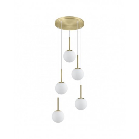 LÁMPARA DE TECHO REDONDA LATÓN-OPAL PORTILE 5 LUCES.Puede ir tanto en un salón como en una habitación, o incluso en una subida d