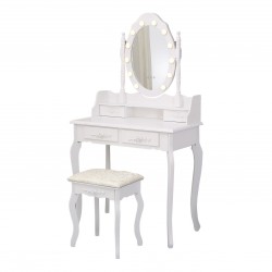 TOCADOR BLANCO CON TABURETE Y LUCES LED CHARM