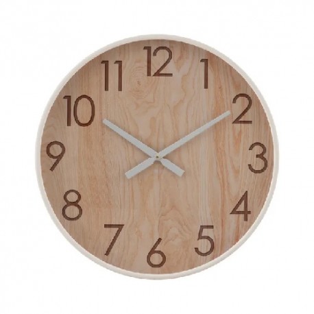 RELOJ DE PARED REDONDO NATURAL BLANCO MADERA 60 CM