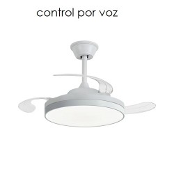 LÁMPARA VENTILADOR DE TECHO SILENCIOS CON COTROL POR VOZ BLANCO DAKOTA. Ventilador inteligente de aspas retráctiles LED. Función