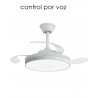 LÁMPARA VENTILADOR DE TECHO SILENCIOS CON COTROL POR VOZ BLANCO DAKOTA. Ventilador inteligente de aspas retráctiles LED. Función