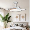 LÁMPARA VENTILADOR DE TECHO SILENCIOS CON COTROL POR VOZ BLANCO-MADERA DAKOTA. Ventilador inteligente de aspas retráctiles LED. 