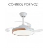 LÁMPARA VENTILADOR DE TECHO SILENCIOS CON COTROL POR VOZ BLANCO-MADERA DAKOTA. Ventilador inteligente de aspas retráctiles LED. 